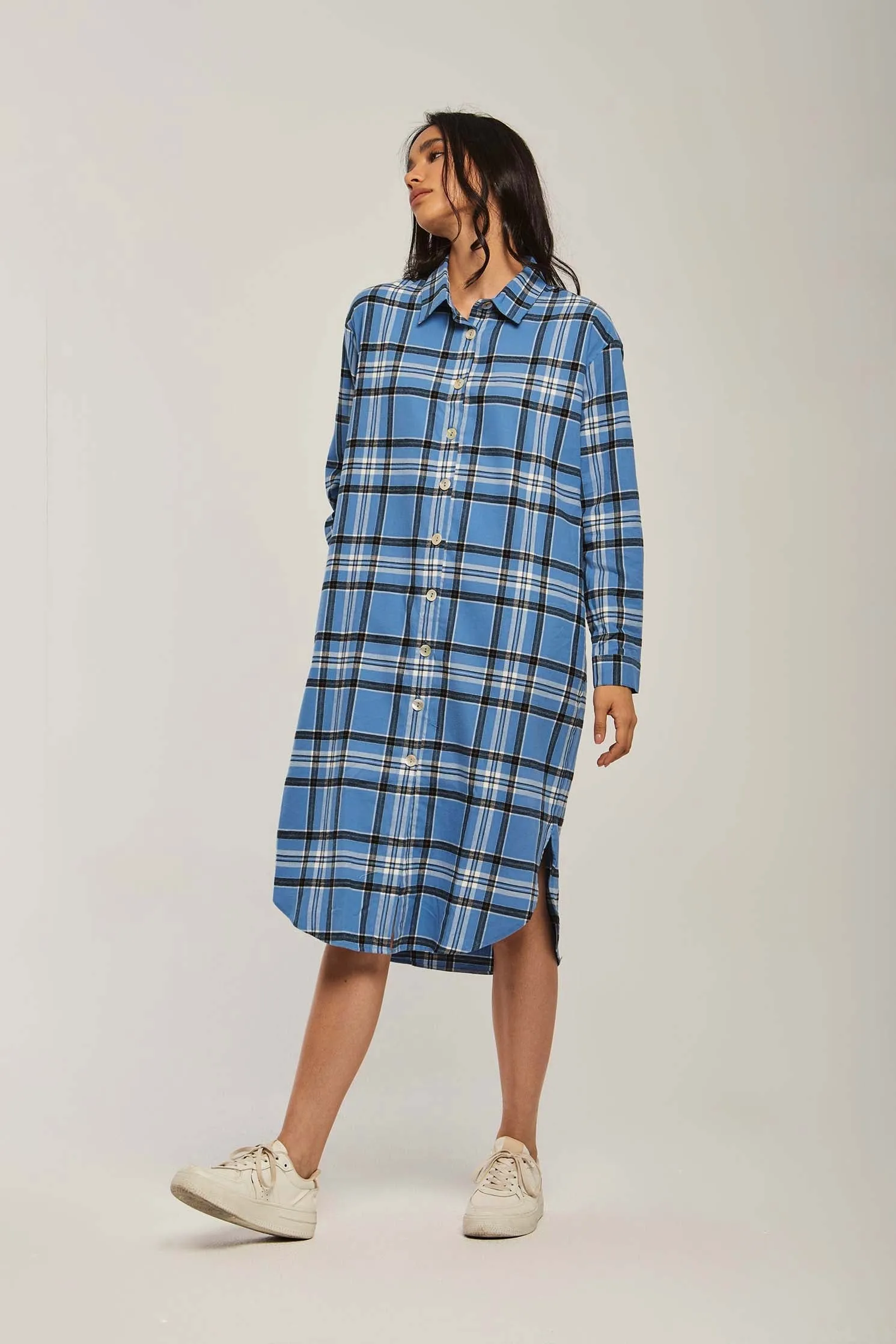 Women Dress Basic Checks Shirt Blue