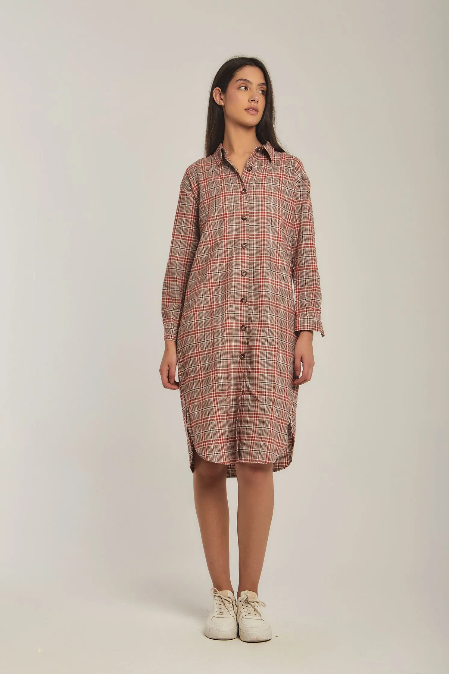 Women Dress Checks Basic Shirt Beige