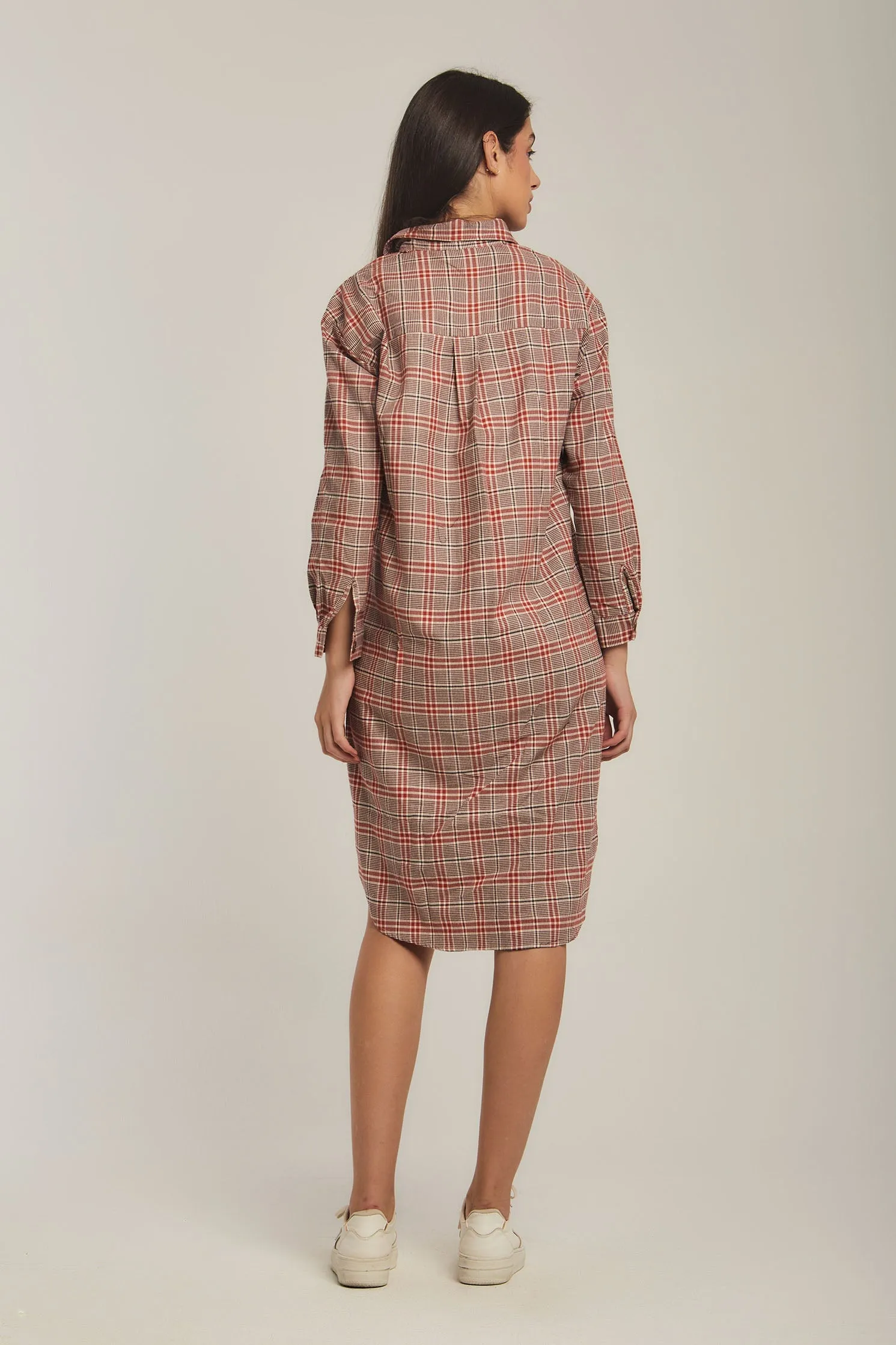 Women Dress Checks Basic Shirt Beige