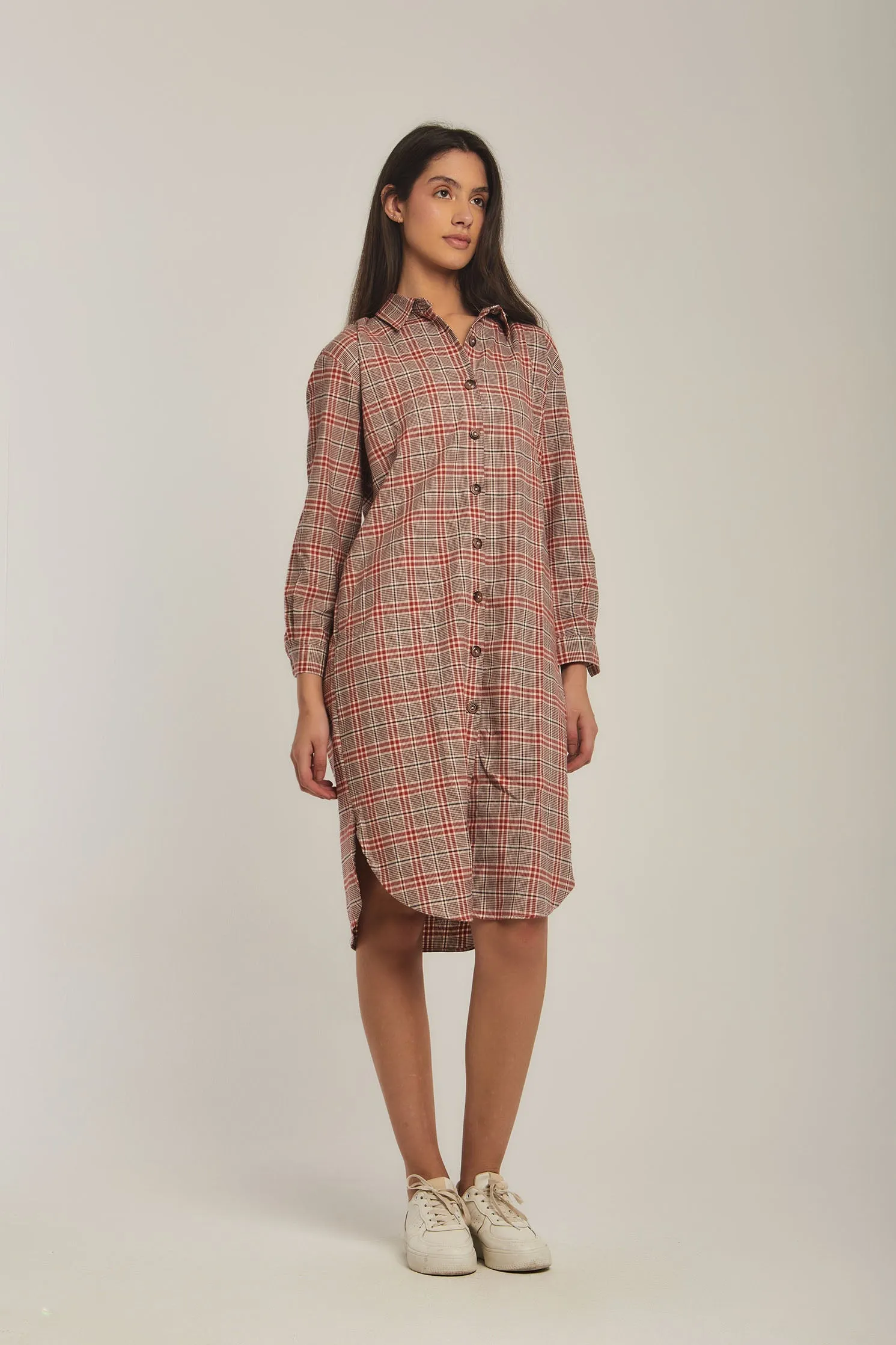 Women Dress Checks Basic Shirt Beige