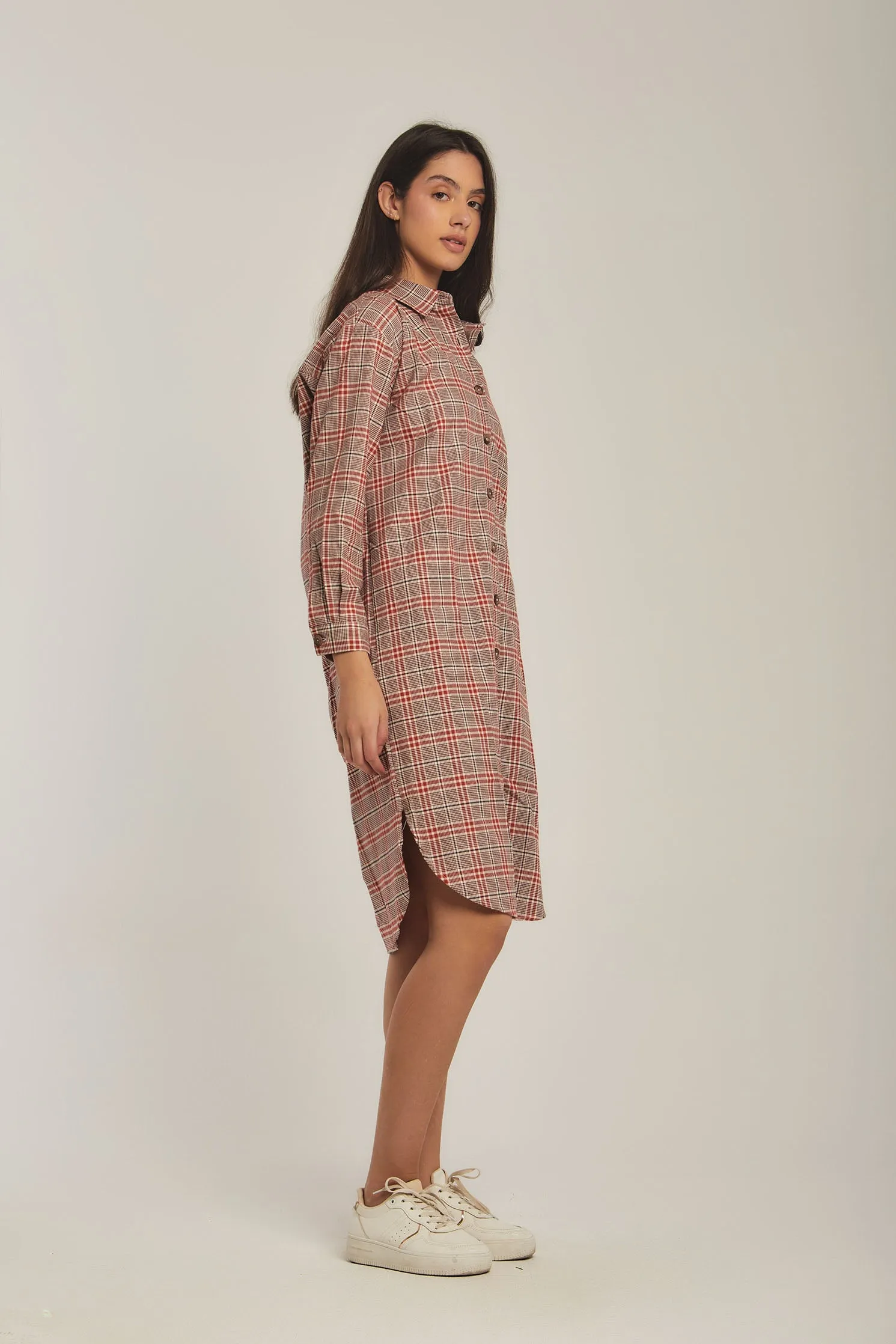 Women Dress Checks Basic Shirt Beige