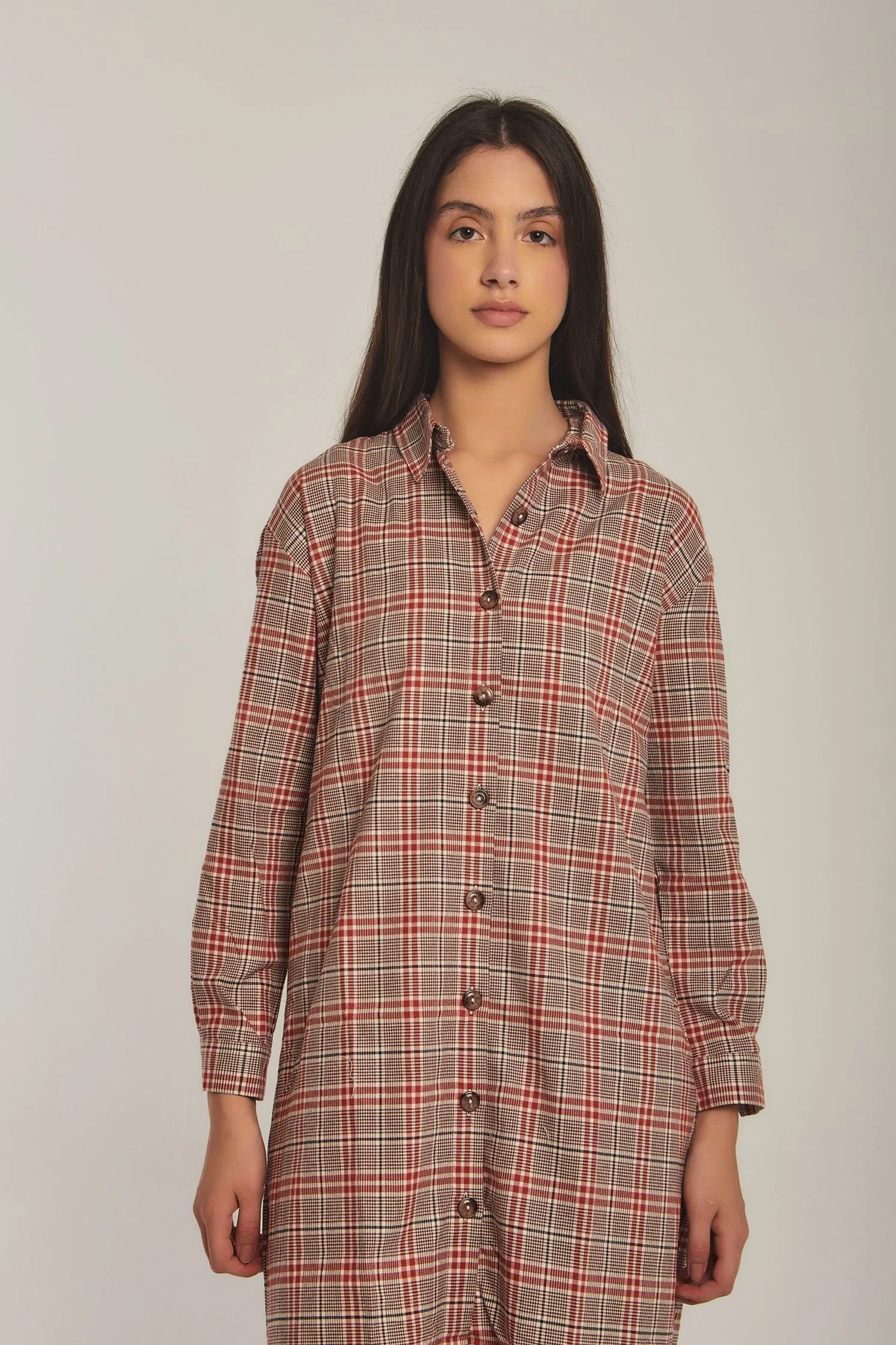 Women Dress Checks Basic Shirt Beige