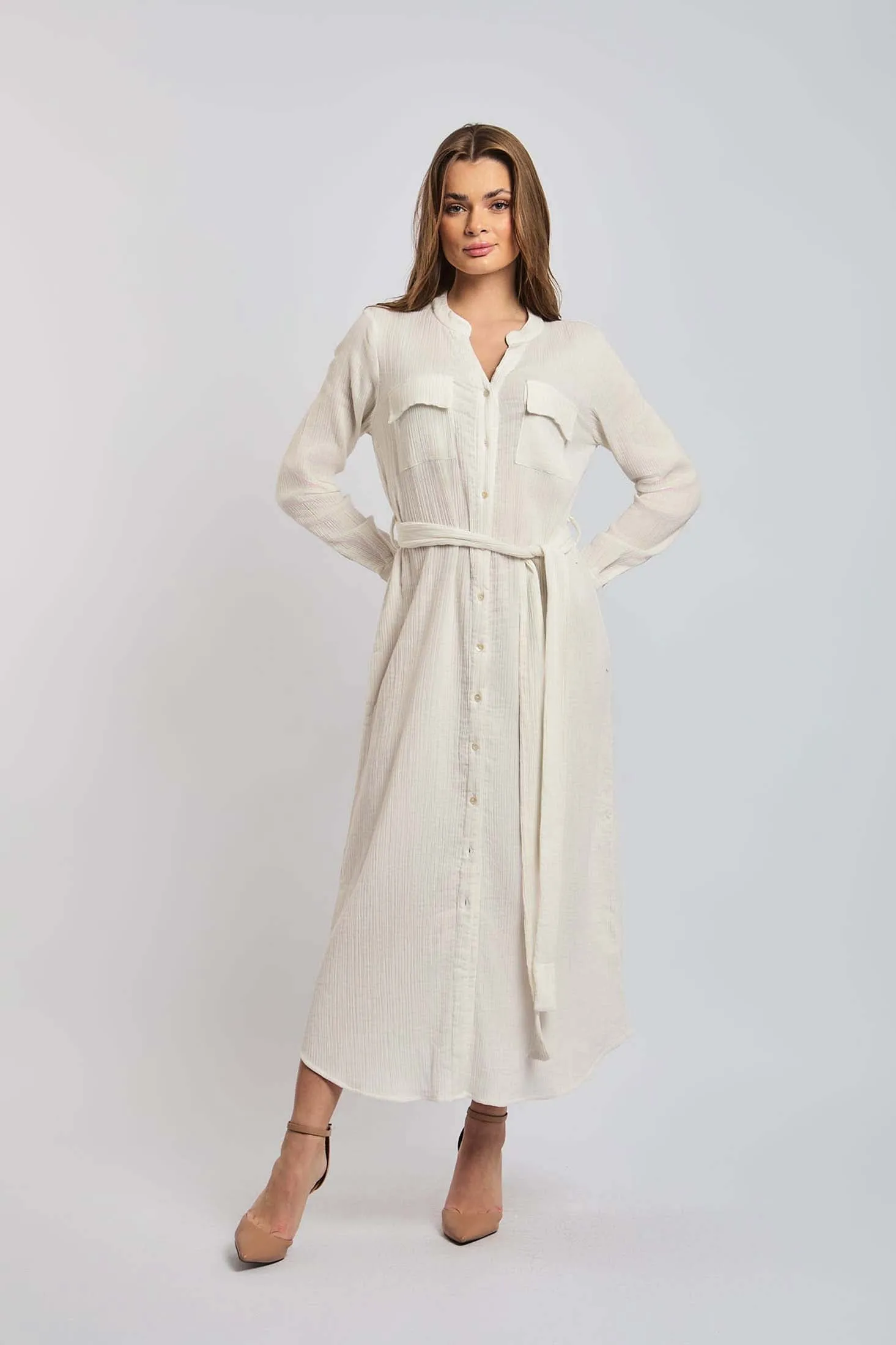 Women Dress Long Sleeve Shirt Off White