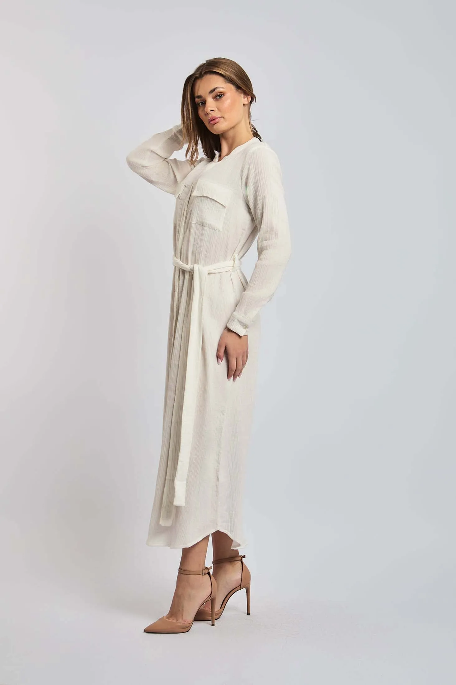 Women Dress Long Sleeve Shirt Off White