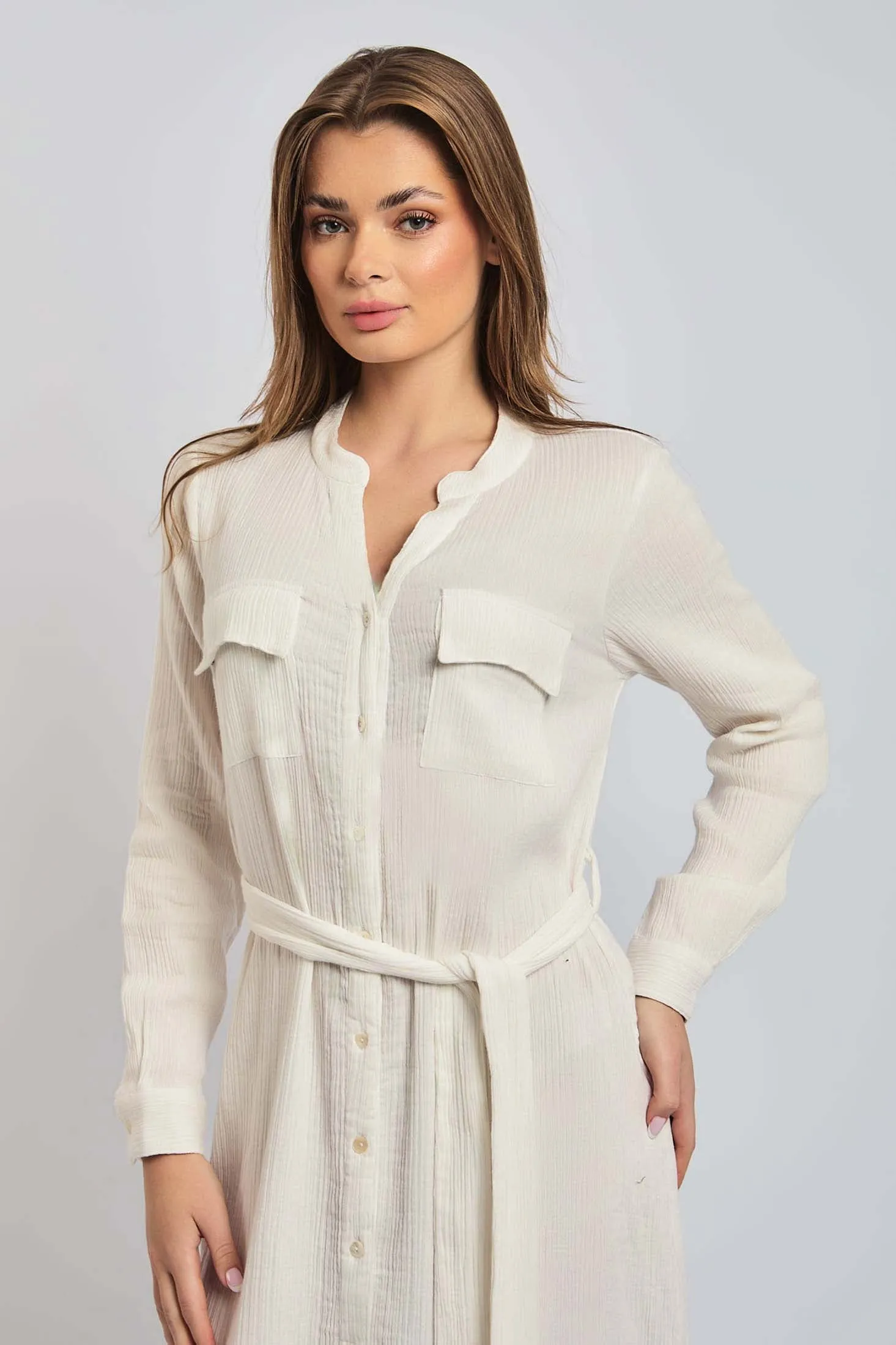 Women Dress Long Sleeve Shirt Off White