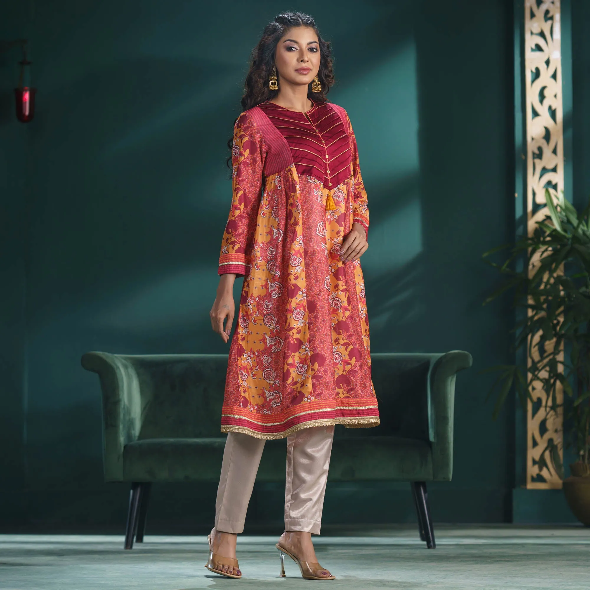 Women Orange Digital Print Kurti