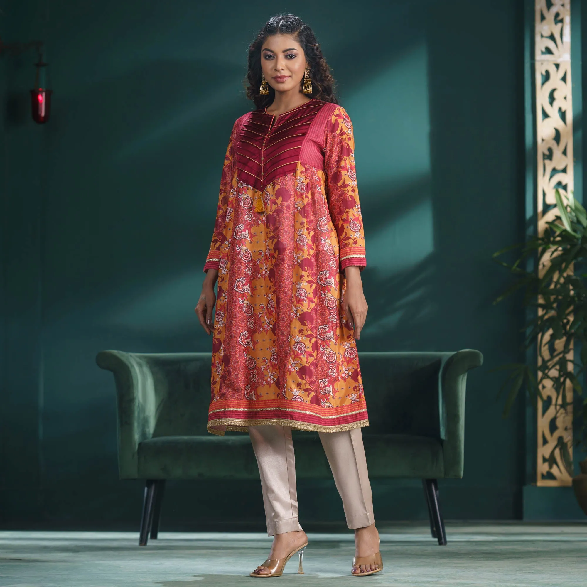 Women Orange Digital Print Kurti