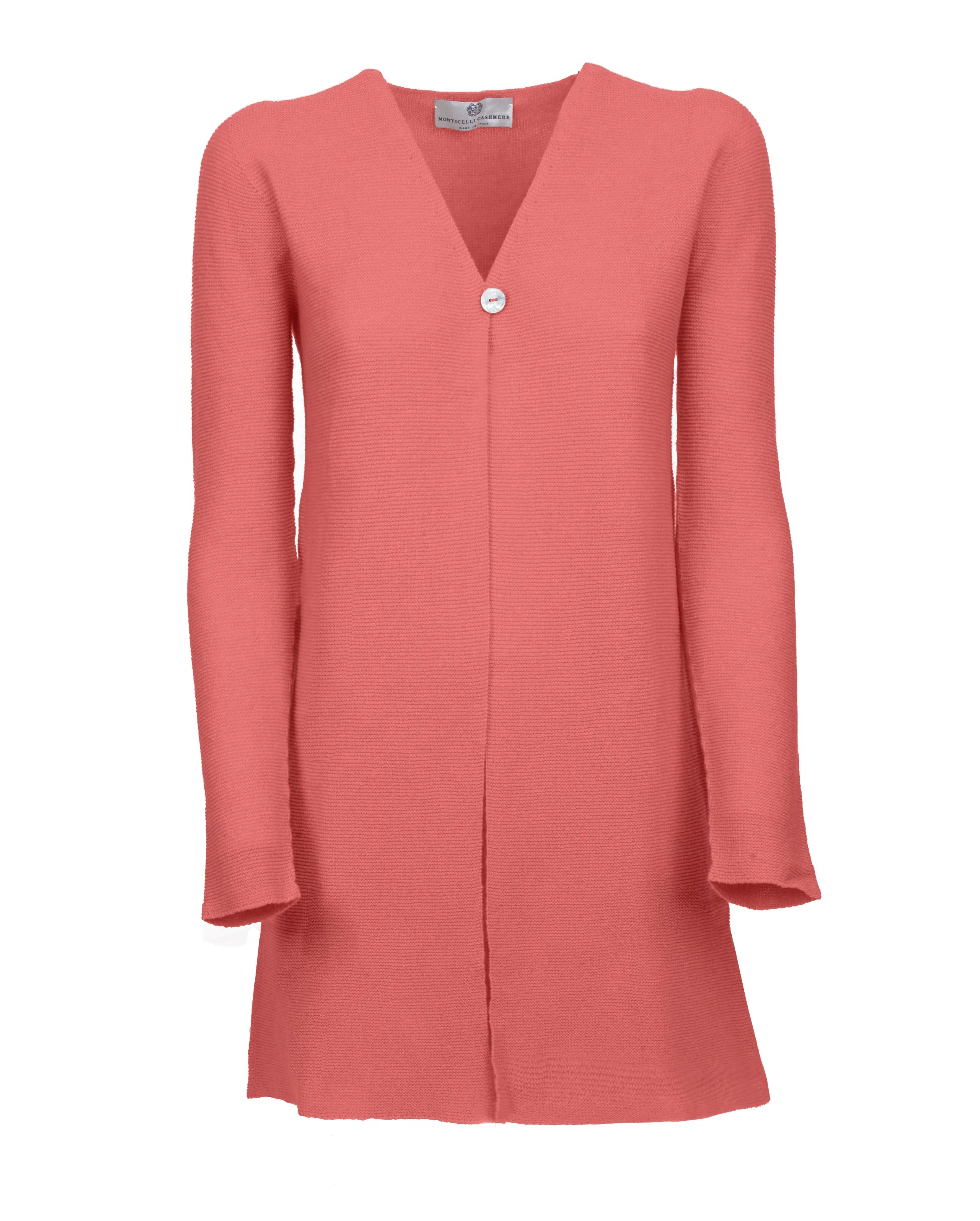 Women's Cashmere Links Stitch Duster Cardigan Coral Red