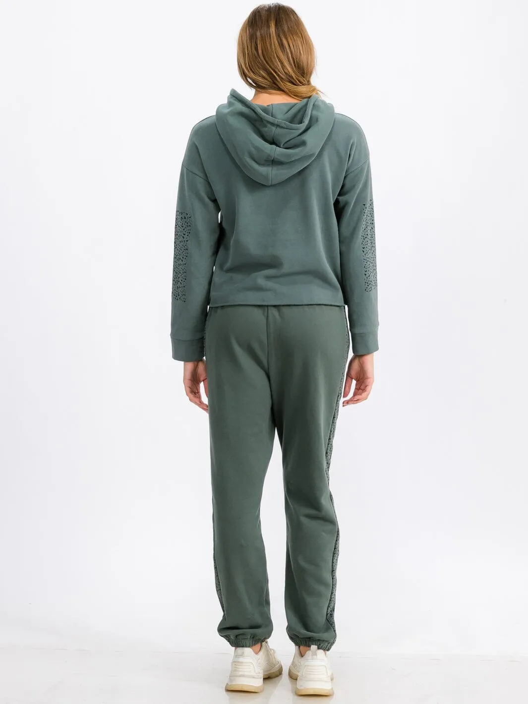 WOMEN'S ELASTIC WAIST FRONT POCKET ANIMAL PRINT DETAILED SWEATPANTS