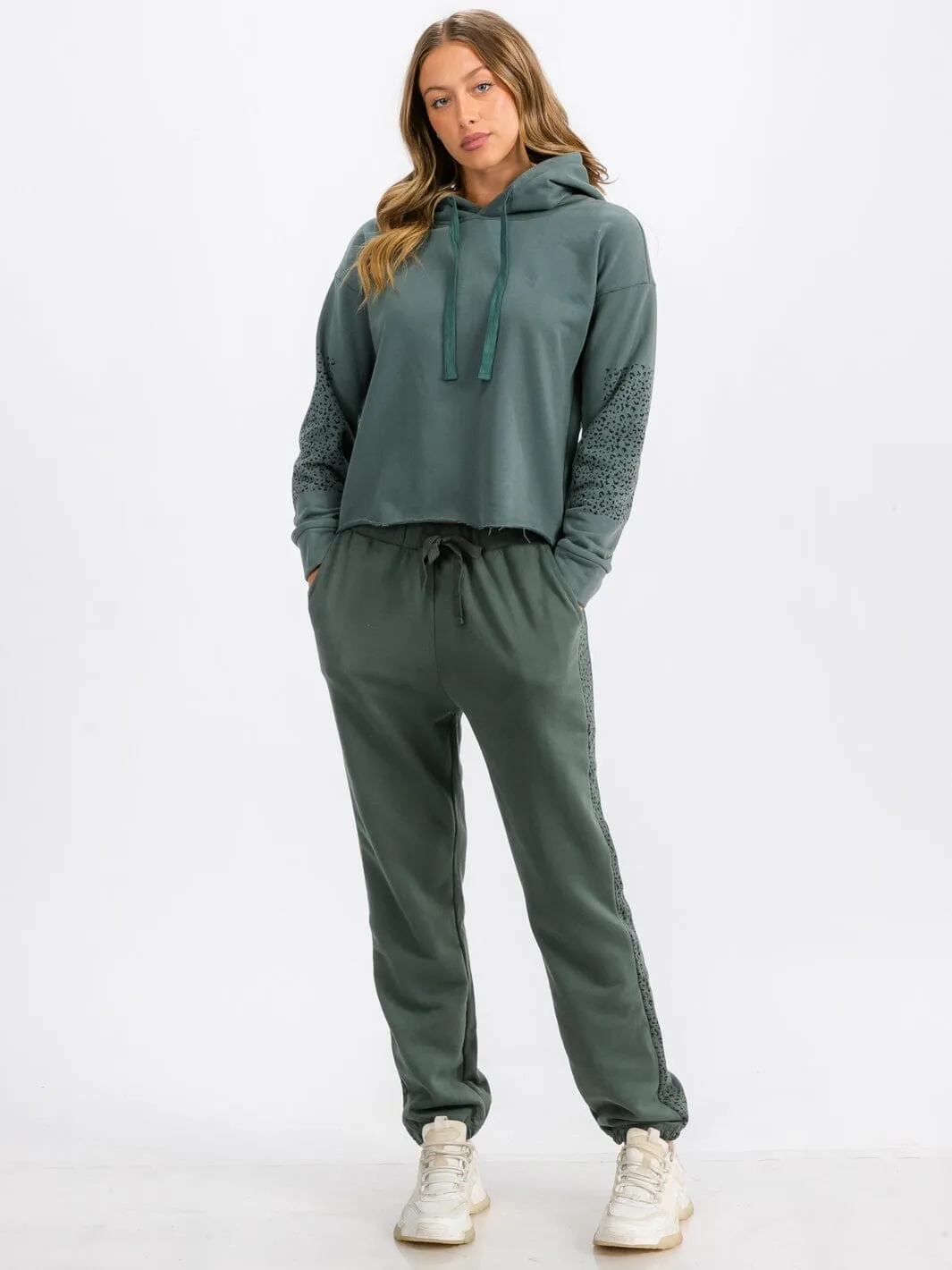 WOMEN'S ELASTIC WAIST FRONT POCKET ANIMAL PRINT DETAILED SWEATPANTS