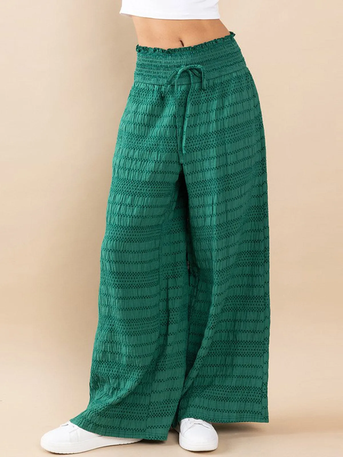 WOMEN'S ELASTIC WAIST FRONT POCKET DETAILED WIDE LEG PALAZZO PANTS