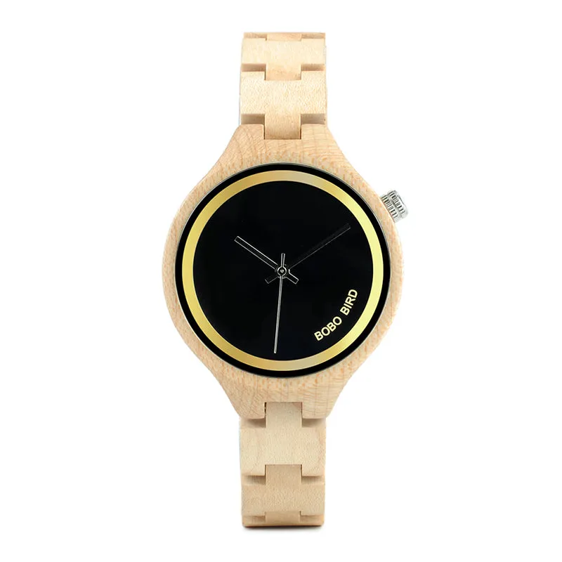 Women's Elegant Simplistic Wooden Watch With Wood Gift Box - Pine Wood,Black Wood
