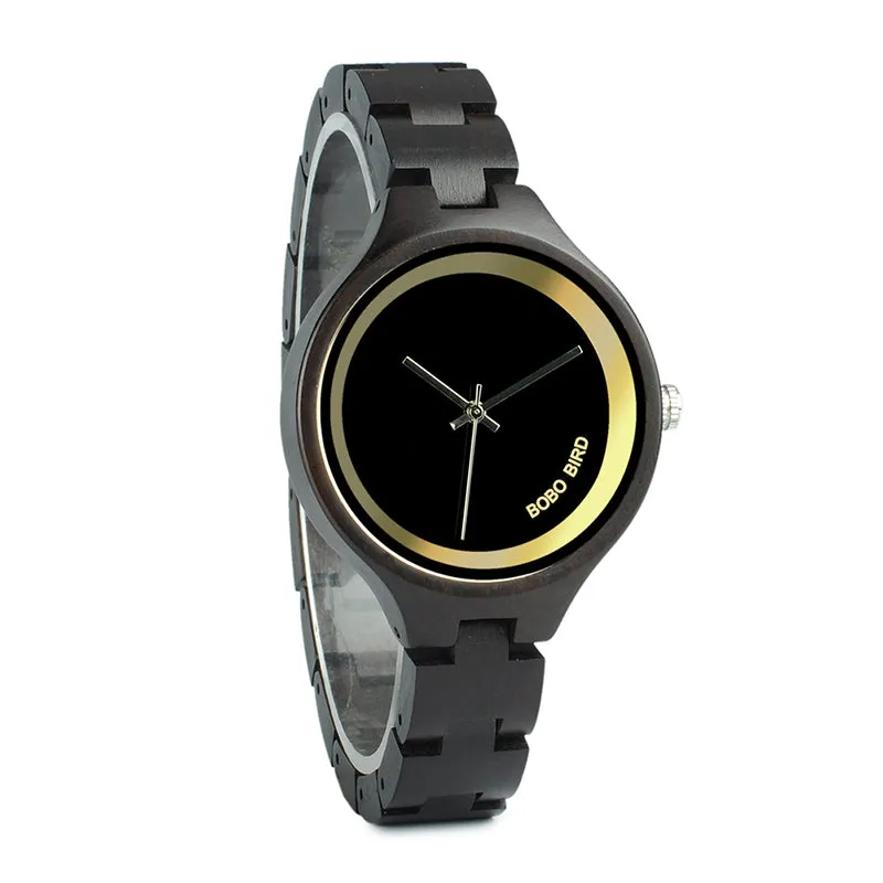 Women's Elegant Simplistic Wooden Watch With Wood Gift Box - Pine Wood,Black Wood