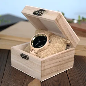 Women's Elegant Simplistic Wooden Watch With Wood Gift Box - Pine Wood,Black Wood