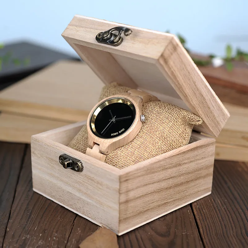 Women's Elegant Simplistic Wooden Watch With Wood Gift Box - Pine Wood,Black Wood