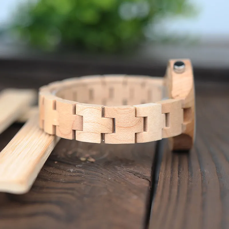 Women's Elegant Simplistic Wooden Watch With Wood Gift Box - Pine Wood,Black Wood
