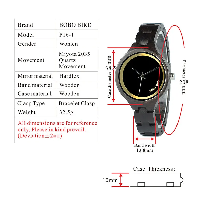 Women's Elegant Simplistic Wooden Watch With Wood Gift Box - Pine Wood,Black Wood