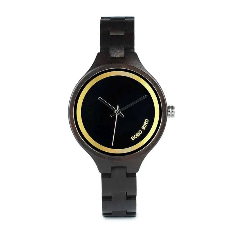 Women's Elegant Simplistic Wooden Watch With Wood Gift Box - Pine Wood,Black Wood