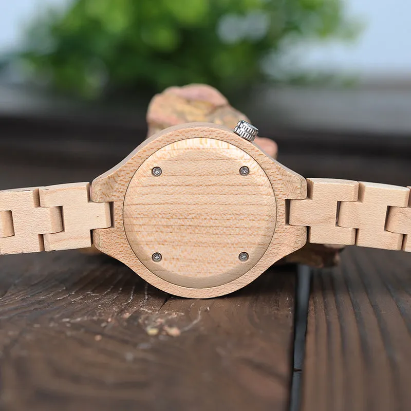 Women's Elegant Simplistic Wooden Watch With Wood Gift Box - Pine Wood,Black Wood