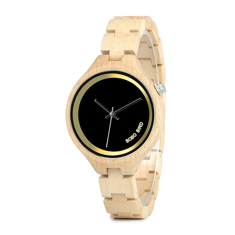 Women's Elegant Simplistic Wooden Watch With Wood Gift Box - Pine Wood,Black Wood