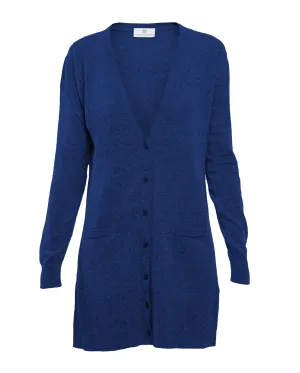 Women's Long Pure Cashmere Cardigan Sweater Melange Blue