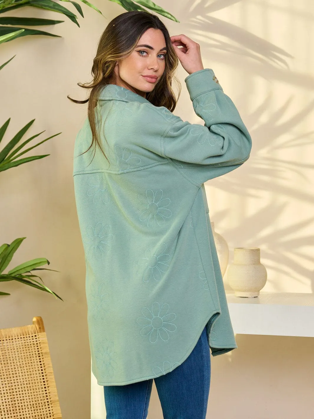 WOMEN'S LONG SLEEVE BUTTON CLOSURE FLOWER DETAILED JACKET