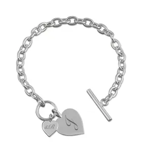 Womens luxury double heart personalised bracelet Silver