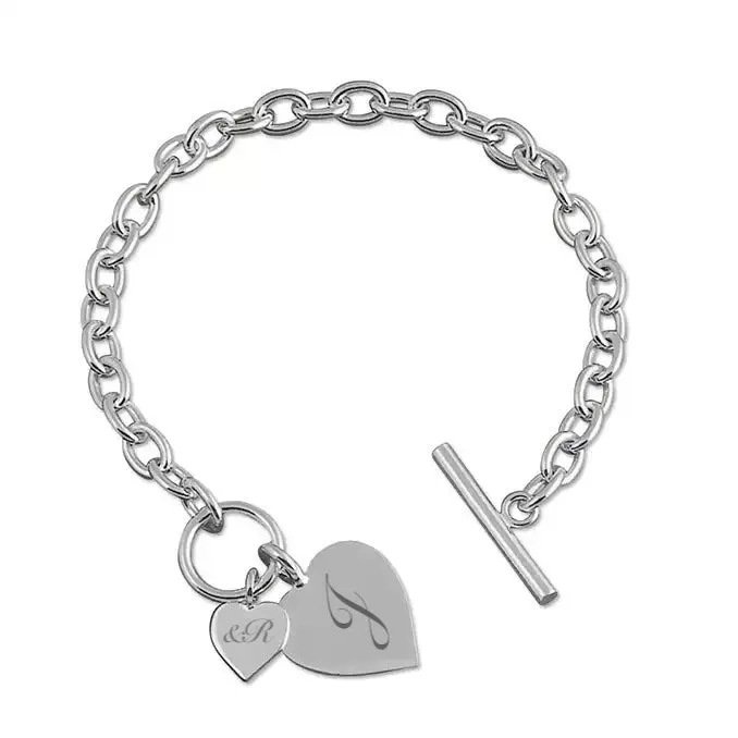 Womens luxury double heart personalised bracelet Silver