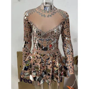Women's Mirror Patchwork Stretch Stage Dance/Nightclub Dress Performer's Dress