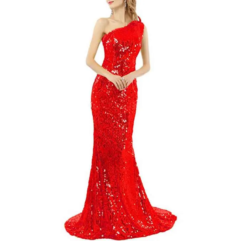 Women's One Shoulder Sequin Mermaid Bridal Wedding Dresses