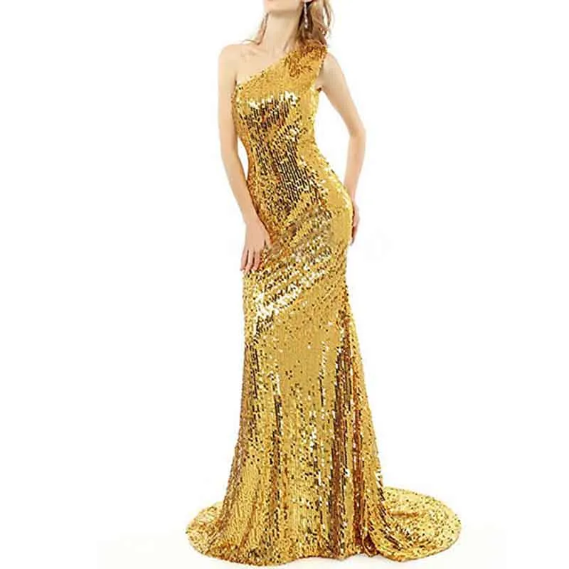 Women's One Shoulder Sequin Mermaid Bridal Wedding Dresses
