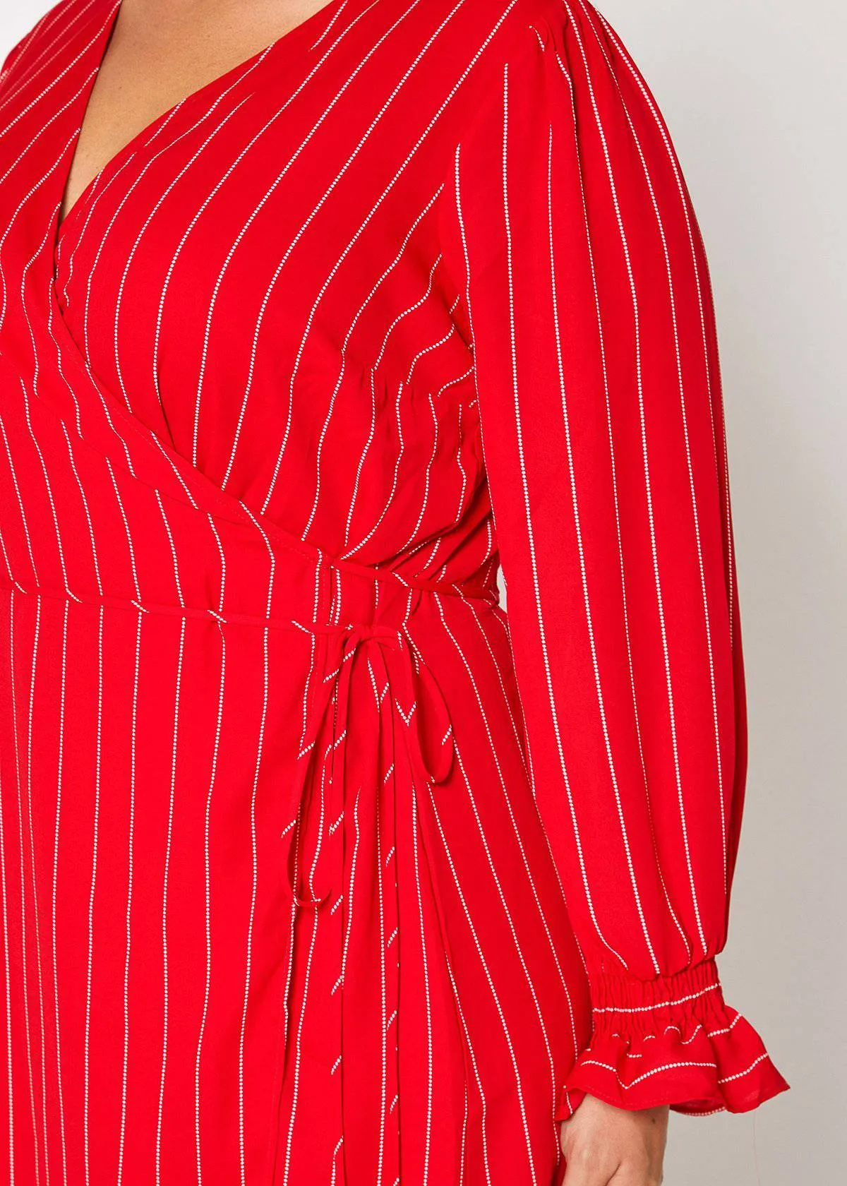 Women's Plus Size Smocked Bell Sleeve Wrap Dress in Red
