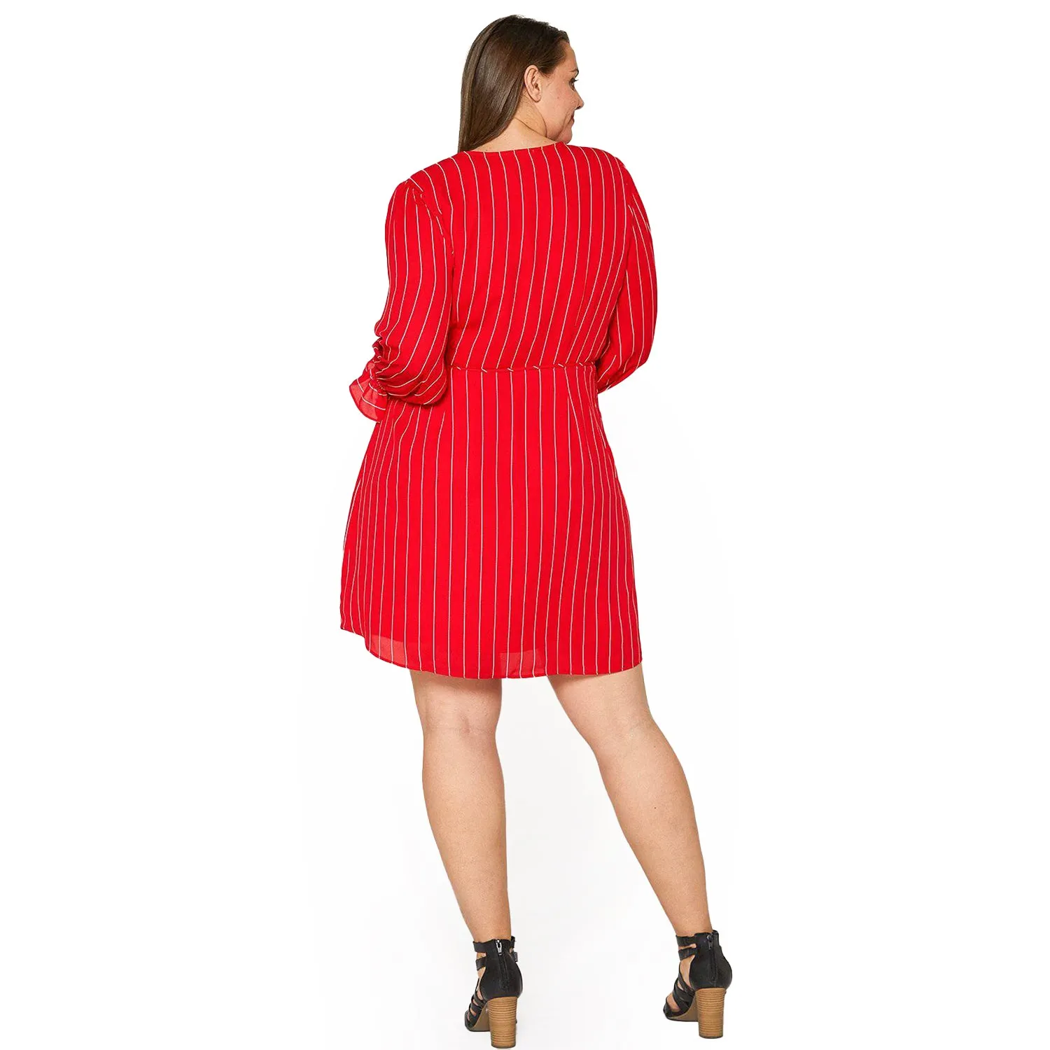 Women's Plus Size Smocked Bell Sleeve Wrap Dress in Red