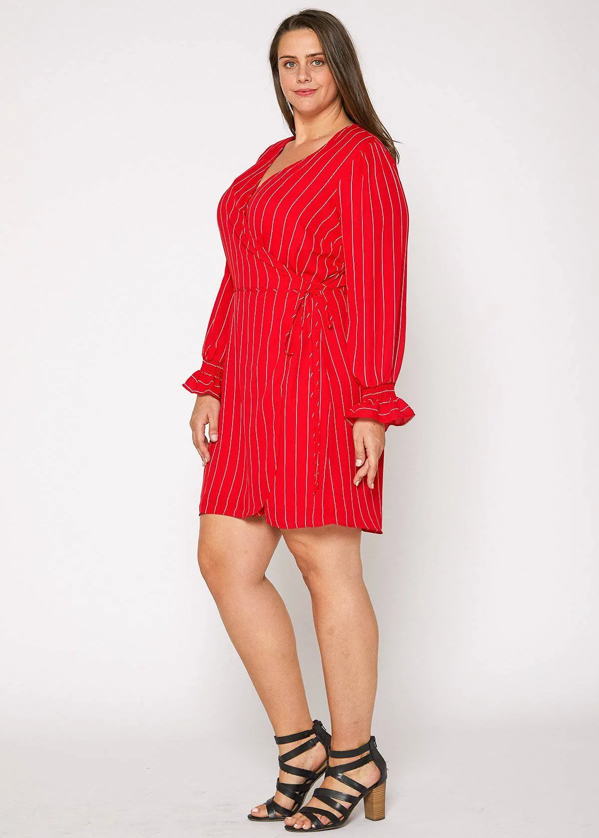 Women's Plus Size Smocked Bell Sleeve Wrap Dress in Red