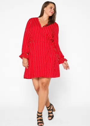 Women's Plus Size Smocked Bell Sleeve Wrap Dress in Red