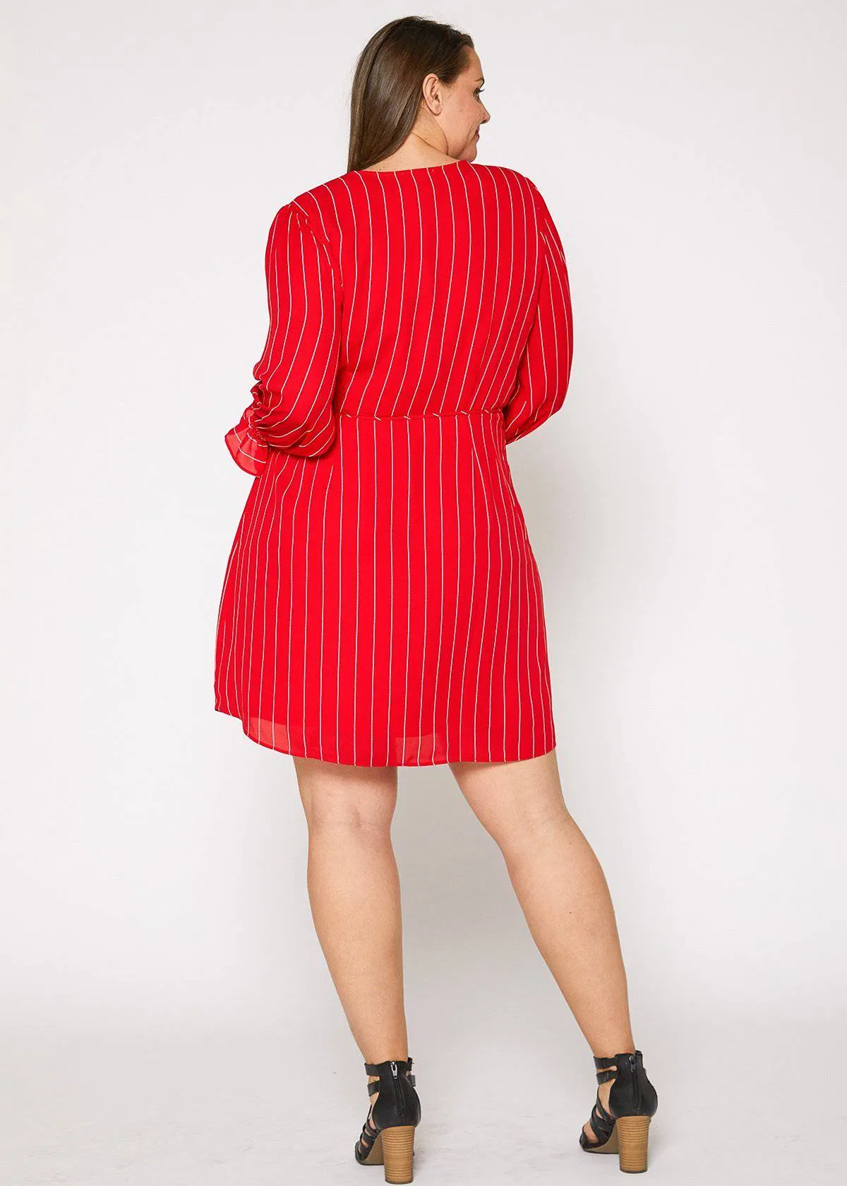 Women's Plus Size Smocked Bell Sleeve Wrap Dress in Red