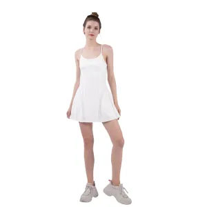 Women's White Mesh Detail Active Tennis Mini Dress with Built in Shorts
