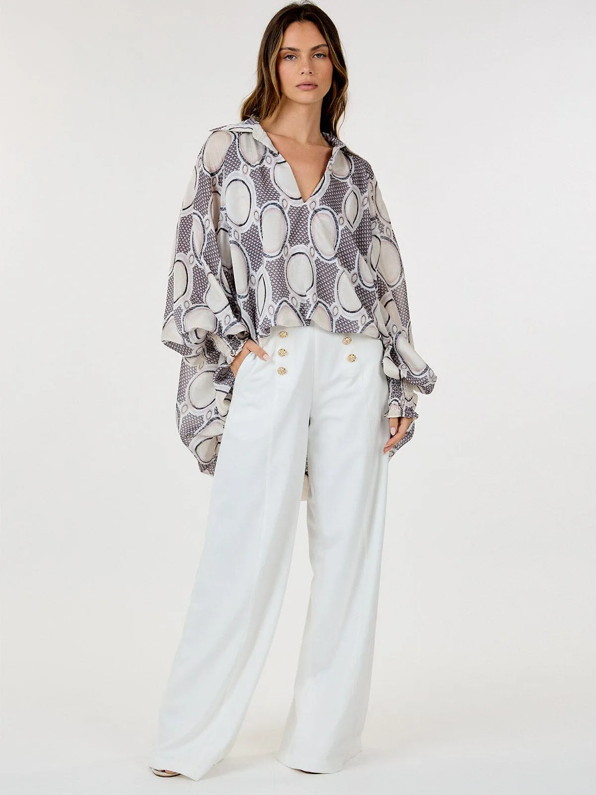 WOMEN'S ZIP UP FRONT POCKETS BUTTONS DETAILED WIDE LEG PANTS