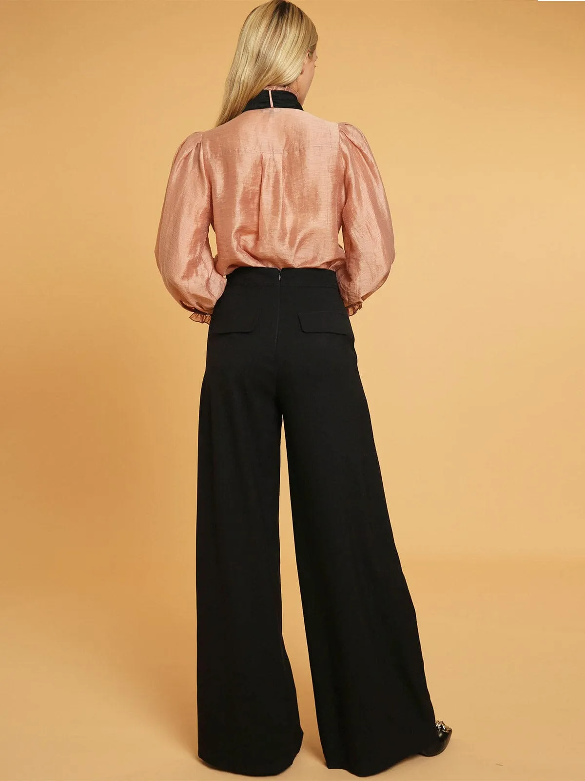 WOMEN'S ZIP UP FRONT POCKETS BUTTONS DETAILED WIDE LEG PANTS