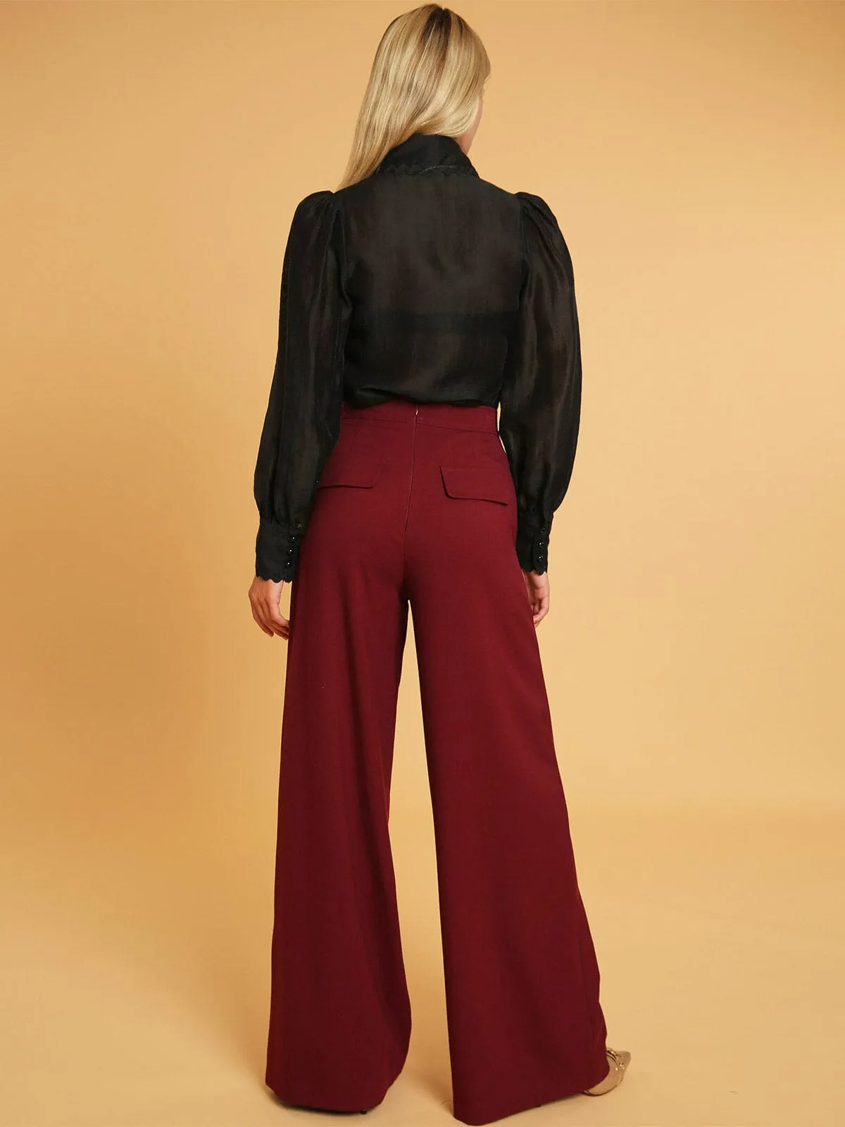 WOMEN'S ZIP UP FRONT POCKETS BUTTONS DETAILED WIDE LEG PANTS