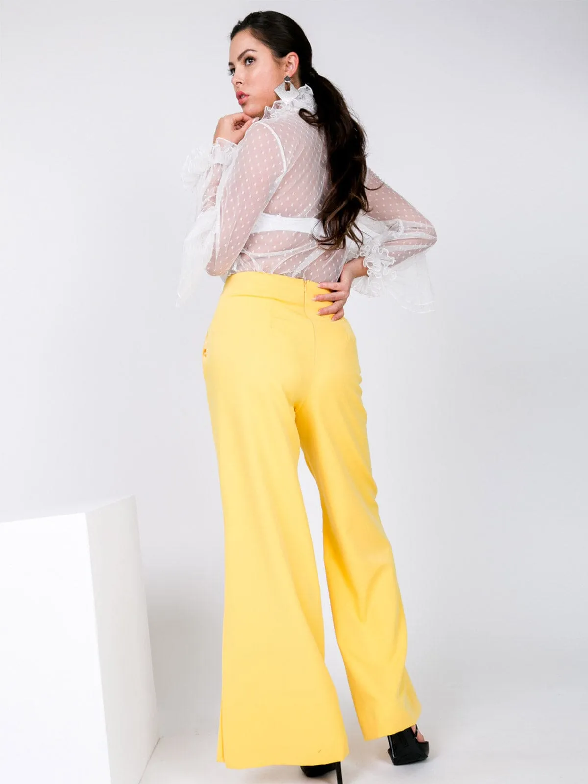 WOMEN'S ZIP UP FRONT POCKETS WIDE LEG SLIT DETAILED PANTS