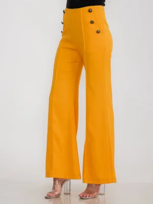 WOMEN'S ZIPPER CLOSURE FRONT POCKETS BUTTONS DETAILED BELL LEGS PANTS