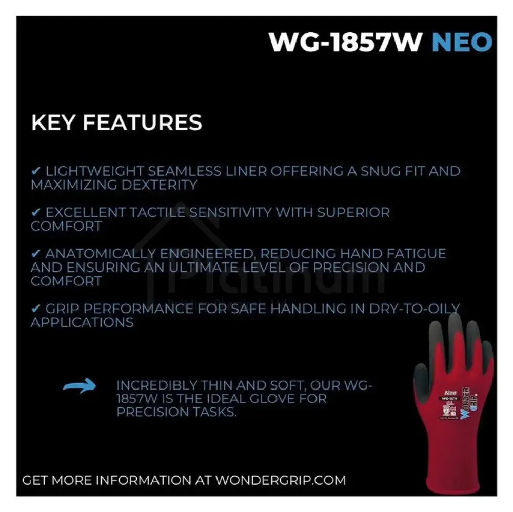 Wonder Grip WG-1857W NEO - Ultra Lightweight Gloves (Nitrile Palm)