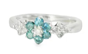 Wonderful Estate 14K White Gold Blue Diamond Floral Band Ring