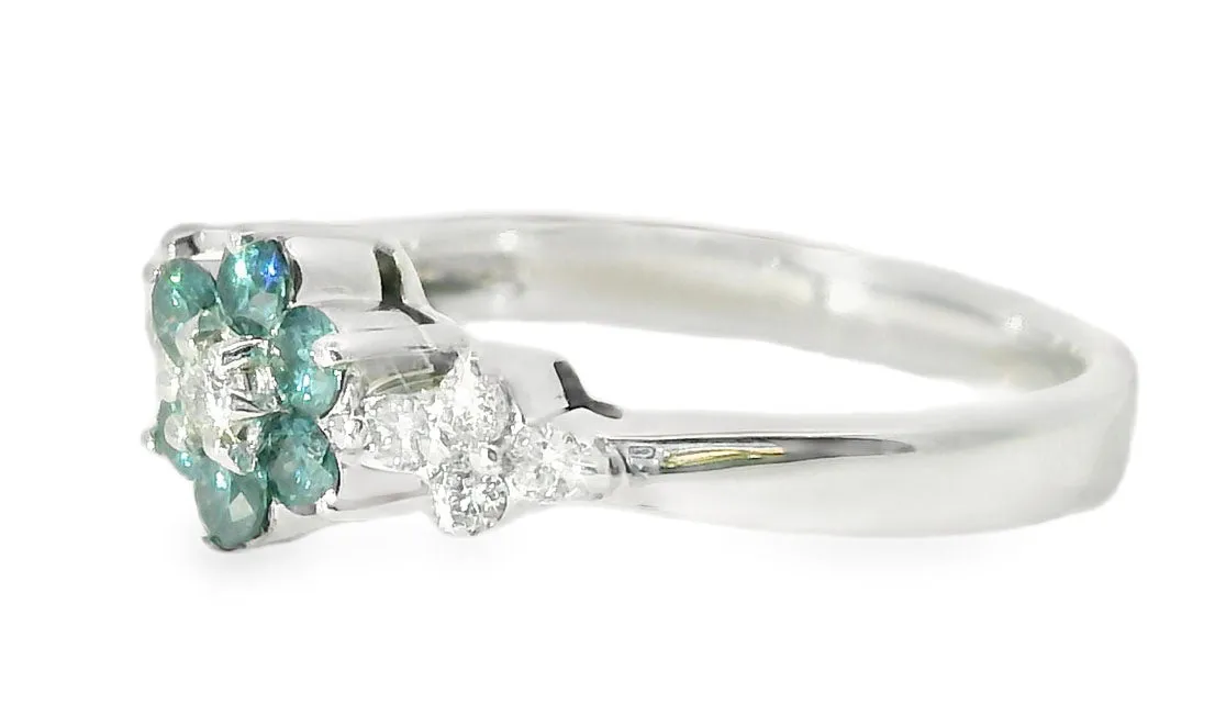 Wonderful Estate 14K White Gold Blue Diamond Floral Band Ring