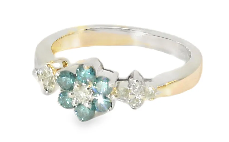 Wonderful Estate 14K White Gold Blue Diamond Floral Band Ring