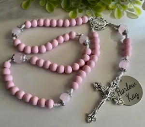 Wood Bead Rosary - For Baptism, First Communion or Confirmation