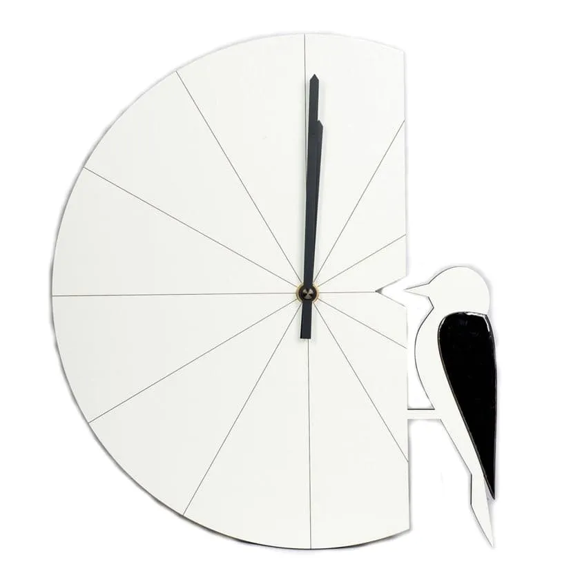 Woodpecker wall clock - white