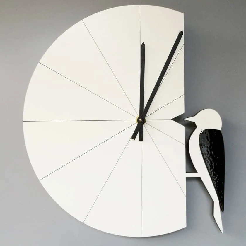 Woodpecker wall clock - white