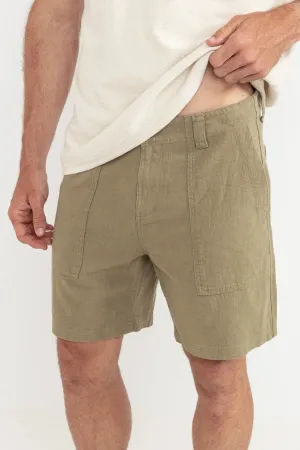 Worn Path Textured Linen Shorts- Olive